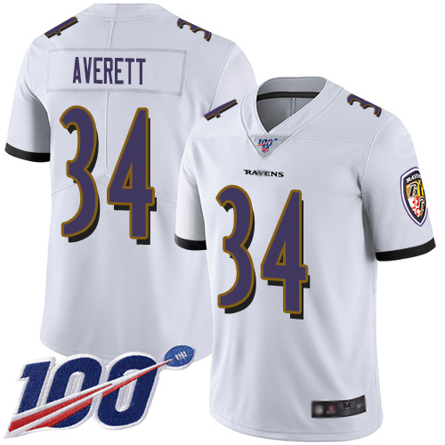 Baltimore Ravens Limited White Men Anthony Averett Road Jersey NFL Football 34 100th Season Vapor Untouchable